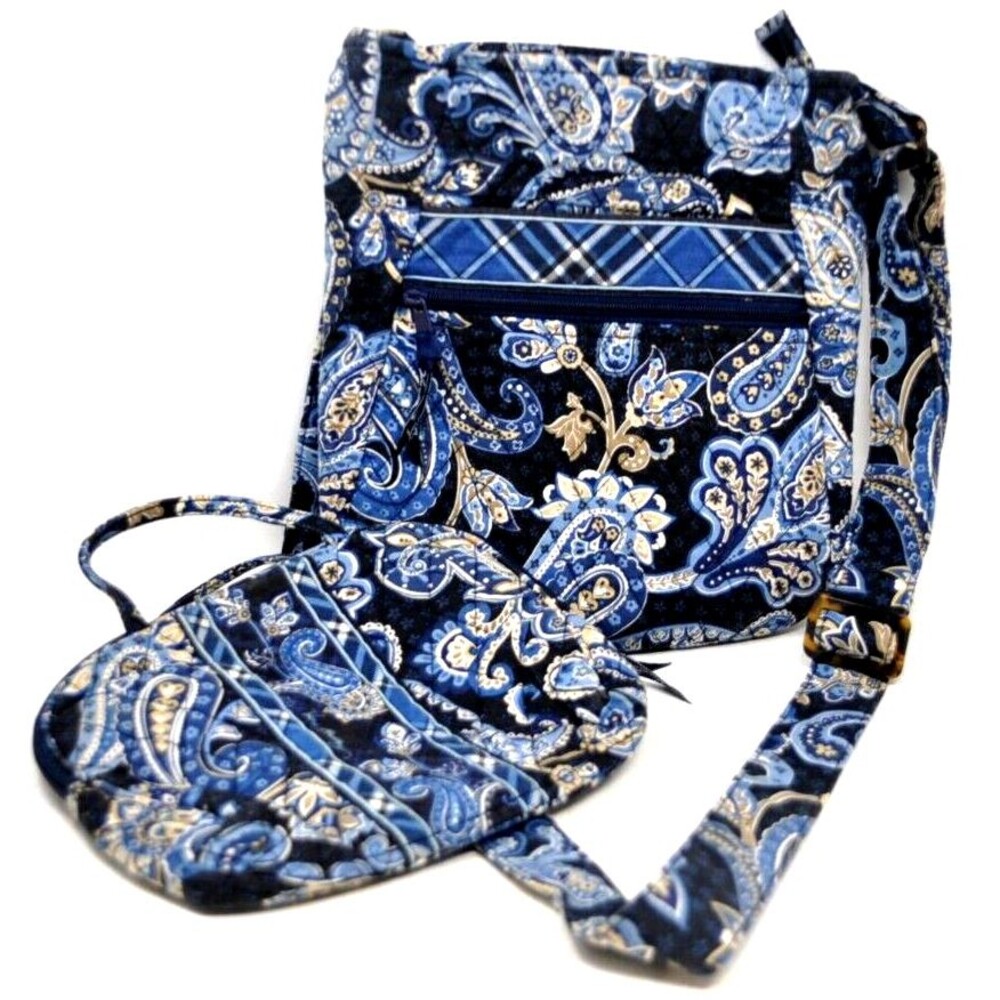 Vera Bradley Windsor Navy Paisley Crossbody Bag Purse Retired & Makeup Bag Set
